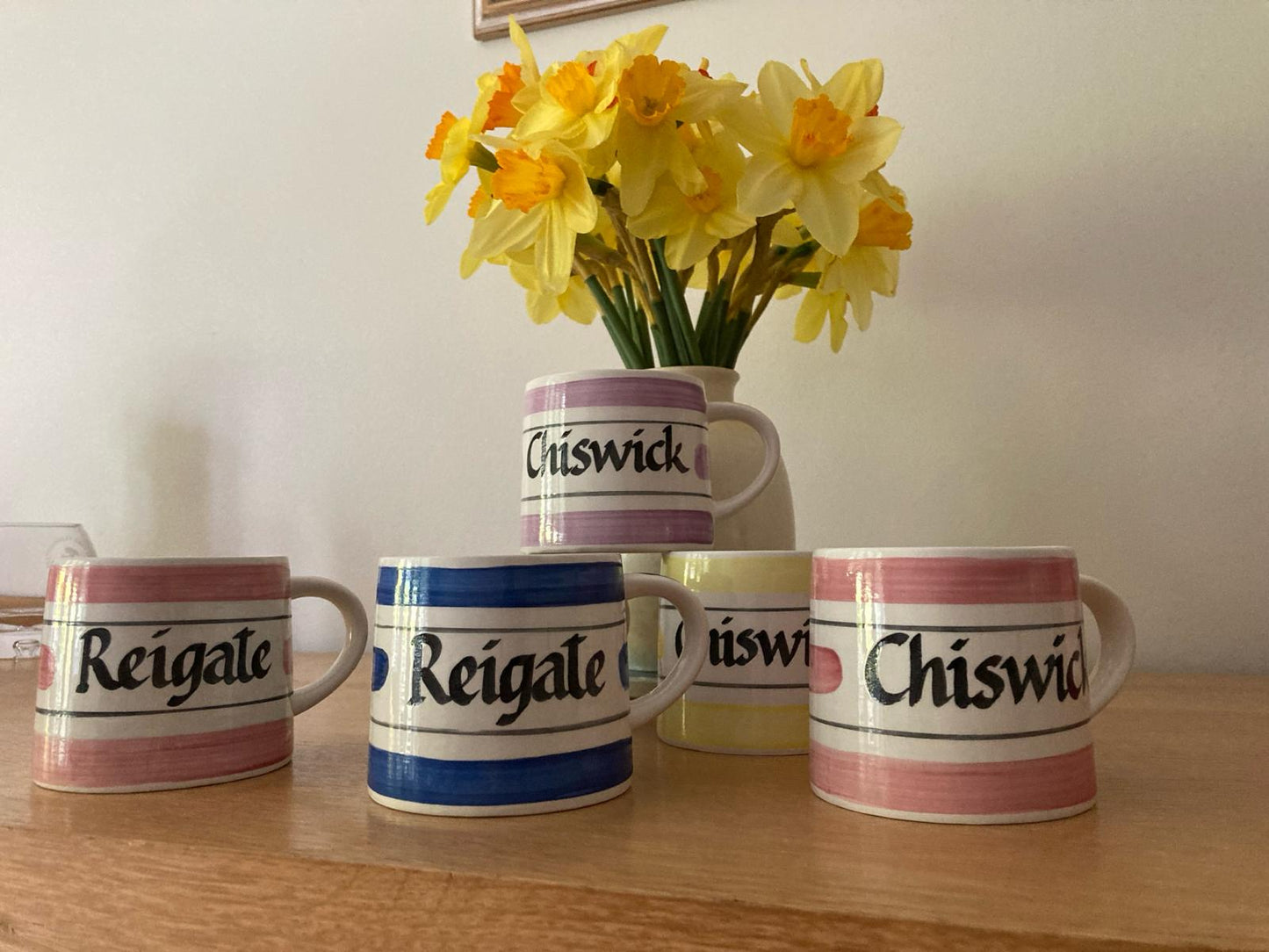 Pink hand painted personalised mugs