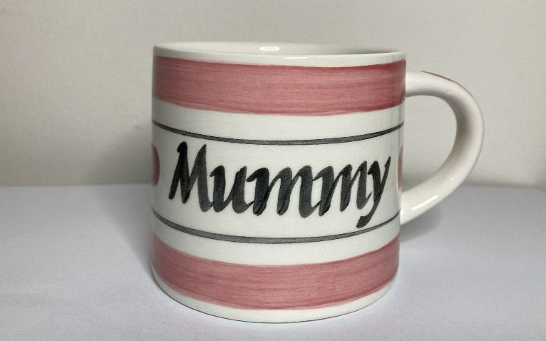 Pink hand painted personalised mugs